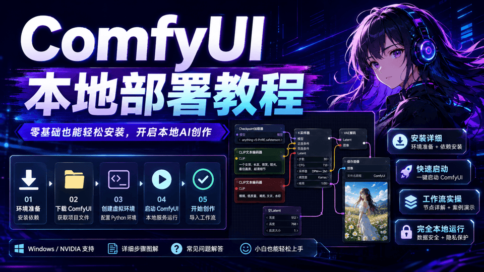 ComfyUI 本地部署教程：完全免费跑 AI 绘图，从安装到第一次出图